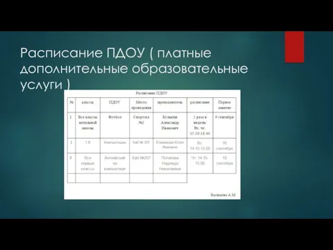 Расписание ПДОУ ( платные дополнительные образовательные услуги )