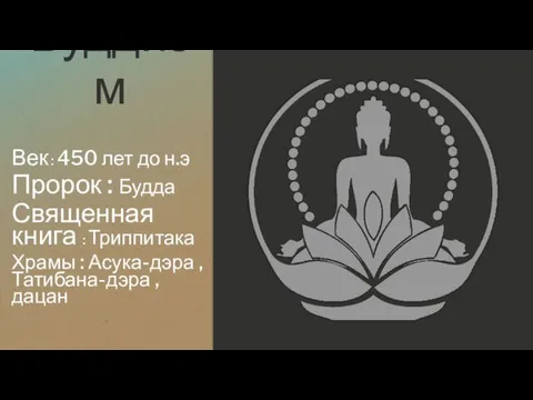 Буддизм Век : 450 лет до н.э Пророк : Будда