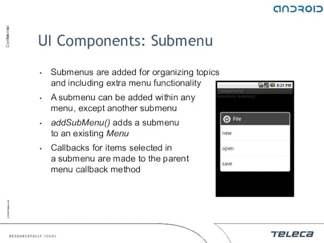 UI Components: Submenu Submenus are added for organizing topics and