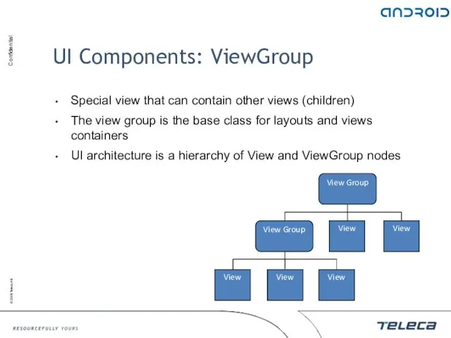 UI Components: ViewGroup Special view that can contain other views