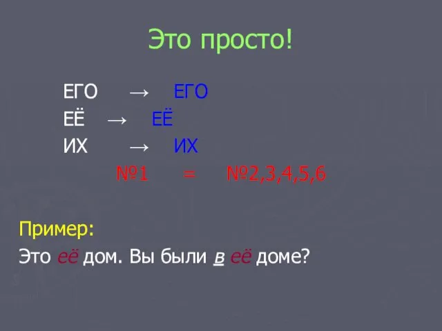 Это просто! ЕГО → ЕГО ЕЁ → ЕЁ ИХ →