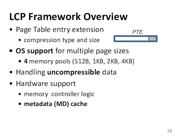 LCP Framework Overview Page Table entry extension compression type and size OS support