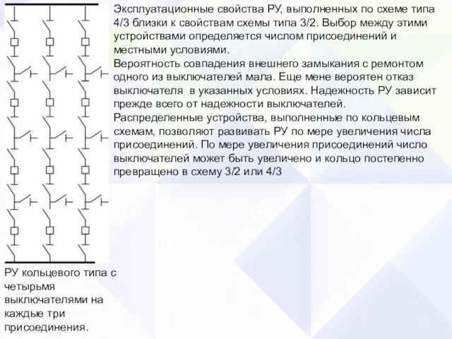 РУ кольцевого типа с четырьмя выключателями на каждые три присоединения.