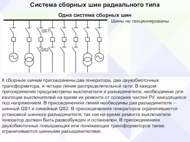 Система сборных шин радиального типа Одна система сборных шин К