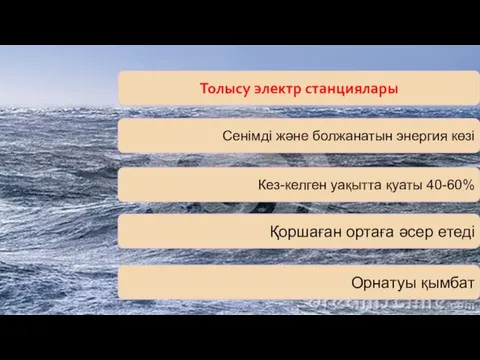 Толысу электр станциялары Сенімді және болжанатын энергия көзі Қоршаған ортаға