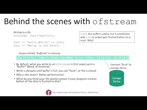 Behind the scenes with ofstream By default, what you write to an ofstream