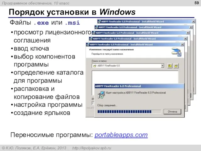 Порядок установки в Windows просмотр лицензионного соглашения ввод ключа выбор