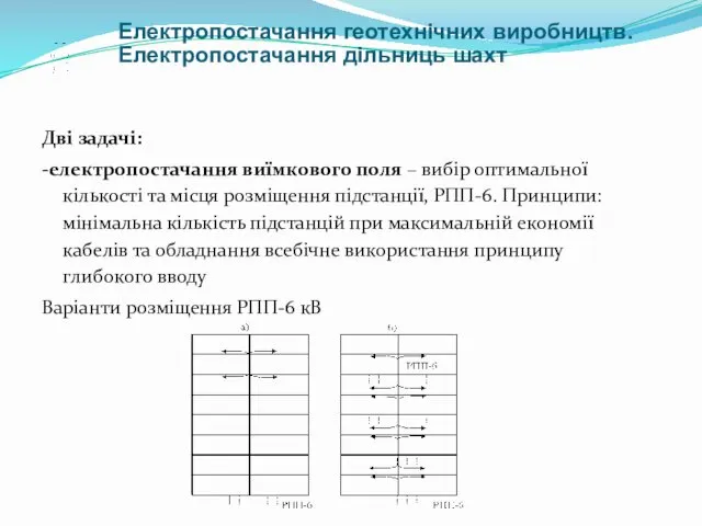 Дві задачі: -електропостачання виїмкового поля – вибір оптимальної кількості та