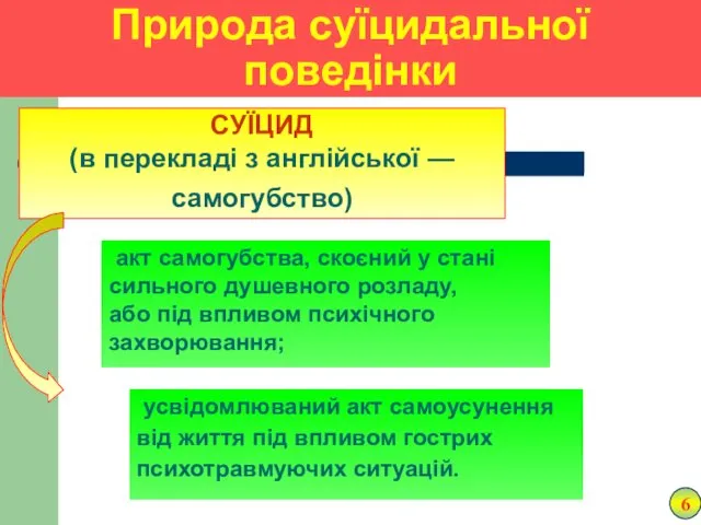 Природа суїцидальної поведінки СУЇЦИД (в перекладі з англійської — самогубство)