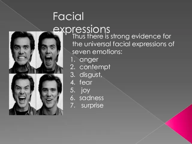 Facial expressions Thus there is strong evidence for the universal facial expressions of