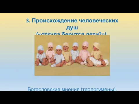 3. Происхождение человеческих душ («откуда берутся дети?»). Богословские мнения (теологумены).