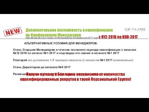 АЛЬТЕРНАТИВНЫЕ УСЛОВИЯ ДЛЯ МЕНЕДЖЕРОВ: Стань Старшим Менеджером в течение основного