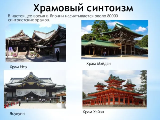 Храмовый синтоизм В настоящее время в Японии насчитывается около 80000