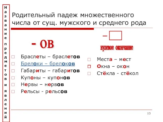 Родительный падеж множественного числа от сущ. мужского и среднего рода