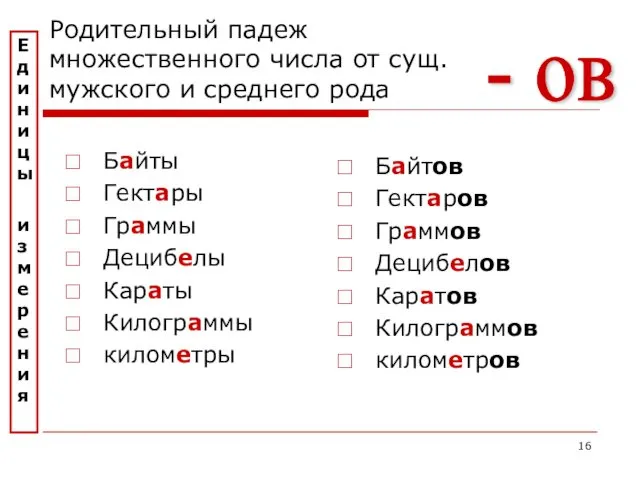 Родительный падеж множественного числа от сущ. мужского и среднего рода