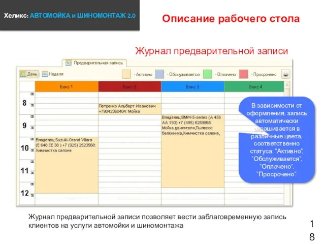 Журнал предварительной записи позволяет вести заблаговременную запись клиентов на услуги