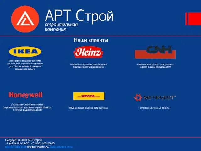 Наши клиенты Инженерно-пожарная система, ремонт дорог, кровельные работы устройство ливневой