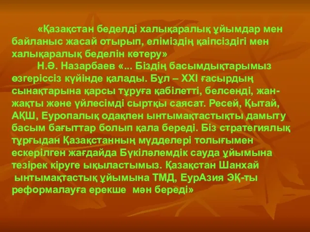 «Қазақстан беделді халықаралық ұйымдар мен байланыс жасай отырып, еліміздің қаіпсіздігі