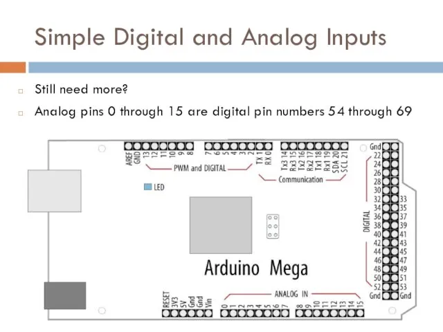 Simple Digital and Analog Inputs Still need more? Analog pins