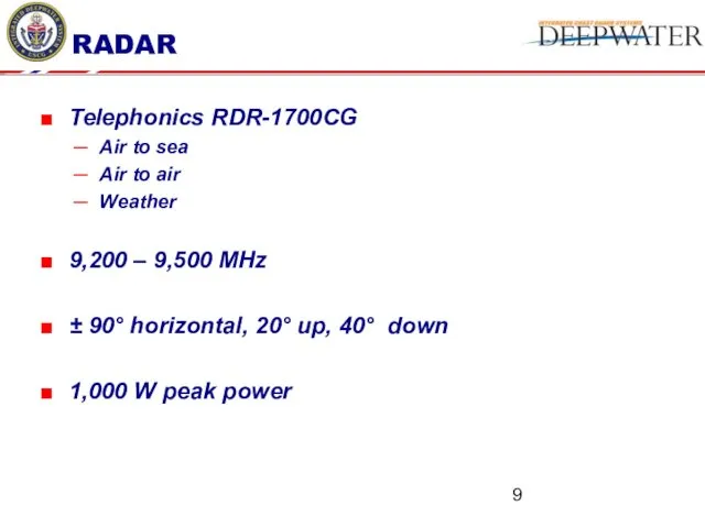 RADAR Telephonics RDR-1700CG Air to sea Air to air Weather 9,200 – 9,500