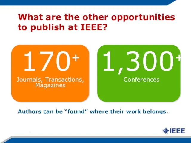 What are the other opportunities to publish at IEEE? * 170+ Journals, Transactions,