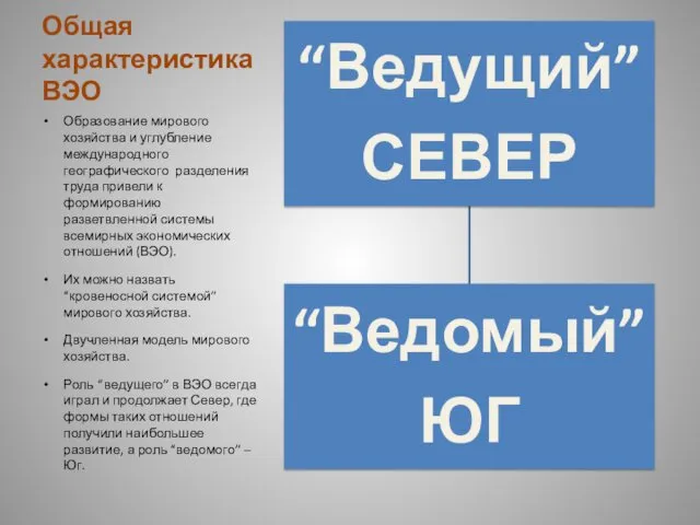 Общая характеристика ВЭО Образование мирового хозяйства и углубление международного географического