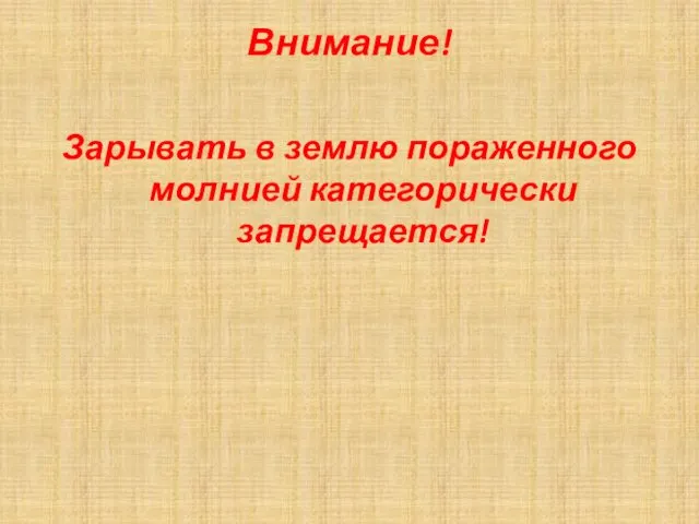 Внимание! Зарывать в землю пораженного молнией категорически запрещается!