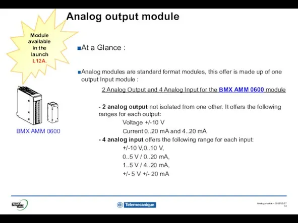 Analog output module BMX AMM 0600 At a Glance :