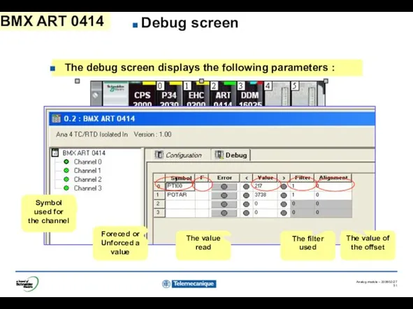 BMX ART 0414 Debug screen