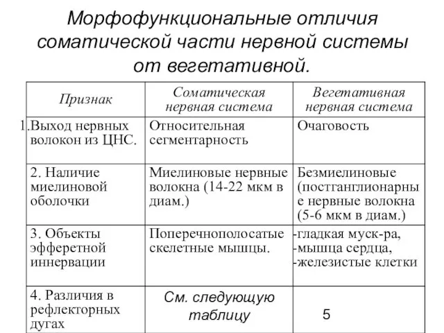 Морфофункциональные отличия соматической части нервной системы от вегетативной.