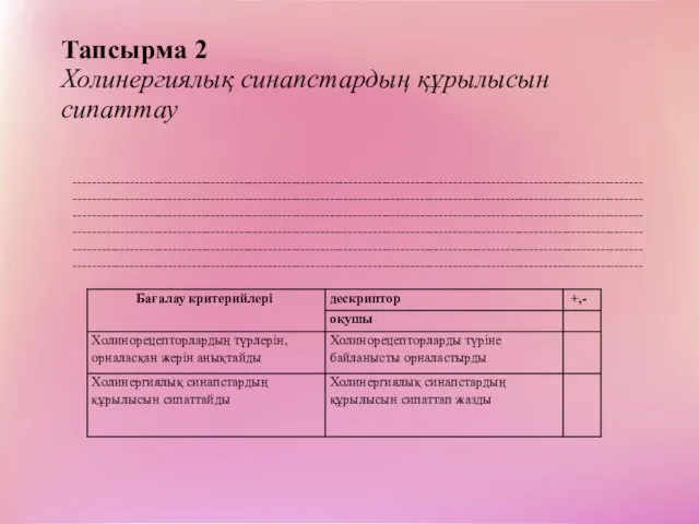 Тапсырма 2 Холинергиялық синапстардың құрылысын сипаттау ------------------------------------------------------------------------------------------------------------------------------------------------------------------------------------------------------------------------------------------------------------------------------------------------------------------------------------------------------------------------------------------------------------------------------------------------------------------------------------------------------------------------------------------------------------------------------------------------------------------------------------------------------------------------------------------------------------------------------------------------