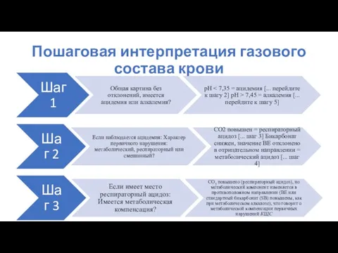 Пошаговая интерпретация газового состава крови