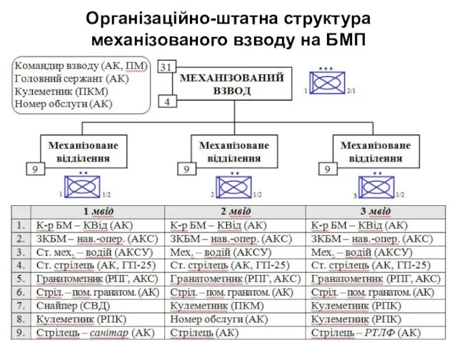 Організаційно-штатна структура механізованого взводу на БМП