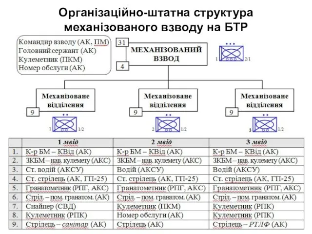 Організаційно-штатна структура механізованого взводу на БТР