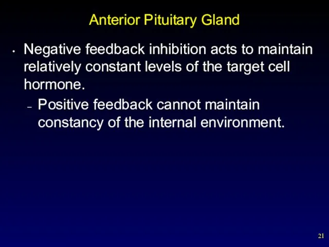 Anterior Pituitary Gland Negative feedback inhibition acts to maintain relatively