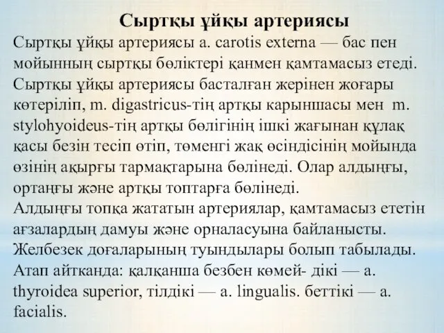 Сыртқы ұйқы артериясы Сыртқы ұйқы артериясы a. carotis externa —