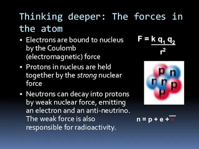 Thinking deeper: The forces in the atom Electrons are bound