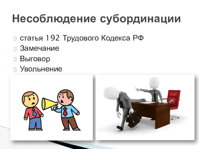 статья 192 Трудового Кодекса РФ Замечание Выговор Увольнение Несоблюдение субординации