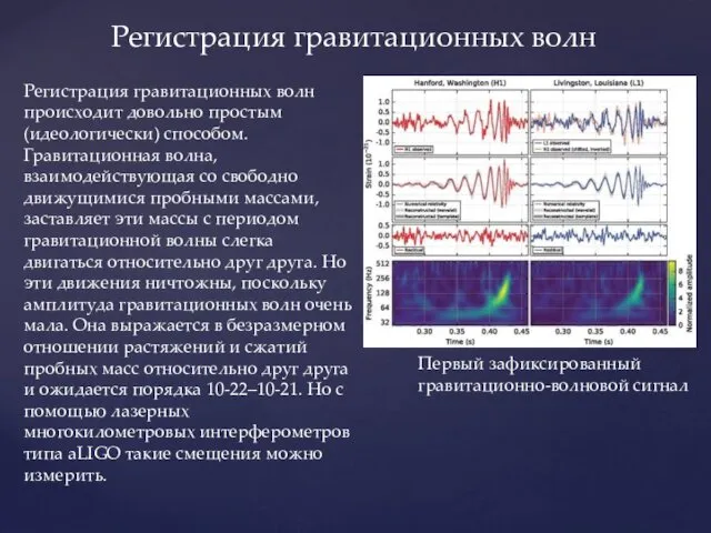 Регистрация гравитационных волн происходит довольно простым (идеологически) способом. Гравитационная волна,