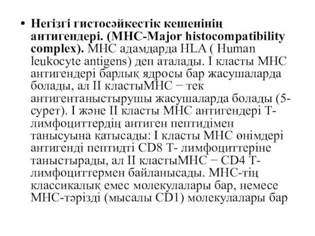 Негізгі гистосәйкестік кешенінің антигендері. (MHC-Major histocompatibility complex). МНС адамдарда HLA