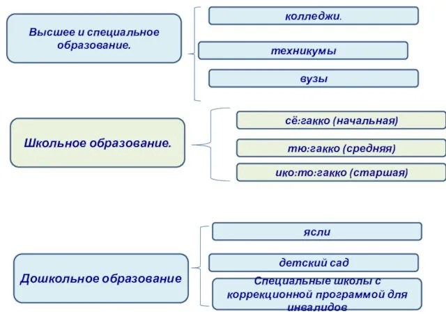 Дошкольное образование ясли Специальные школы с коррекционной программой для инвалидов детский сад Высшее