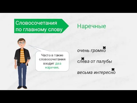 Словосочетания по главному слову Наречные очень громко слева от палубы