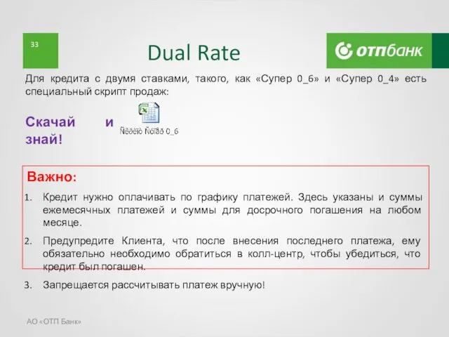 Dual Rate АО «ОТП Банк» Для кредита с двумя ставками,