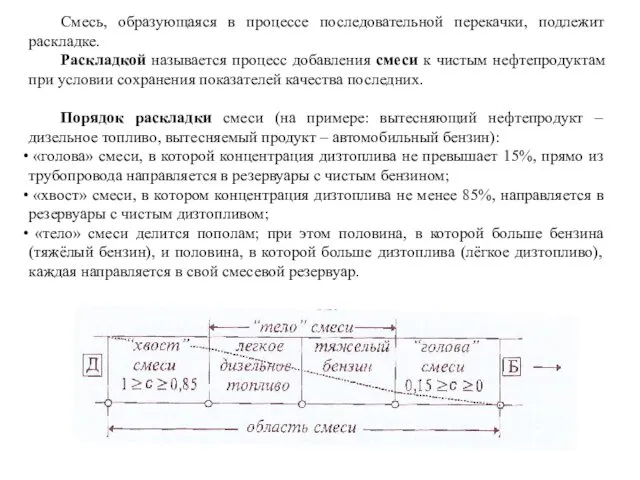 Смесь, образующаяся в процессе последовательной перекачки, подлежит раскладке. Раскладкой называется