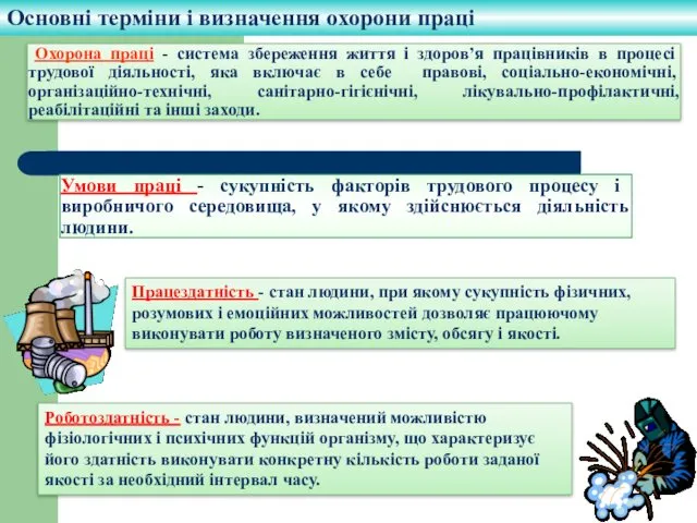 Умови праці - сукупність факторів трудового процесу і виробничого середовища,