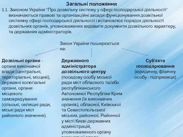 Загальні положення 1.1. Законом України "Про дозвільну систему у сфері господарської діяльності" визначаються