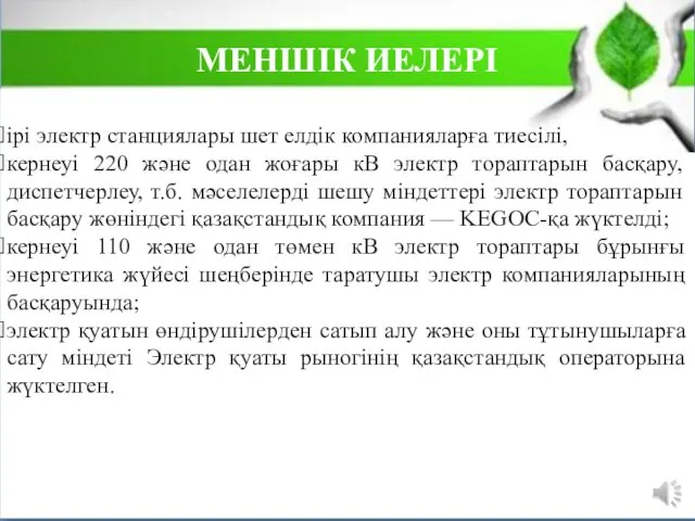 iрi электр станциялары шет елдiк компанияларға тиесiлi, кернеуi 220 және