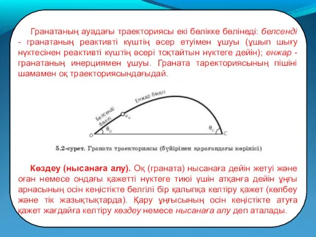 Гранатаның ауадағы траекториясы екі бөлікке бөлінеді: белсенді - гранатаның реактивті