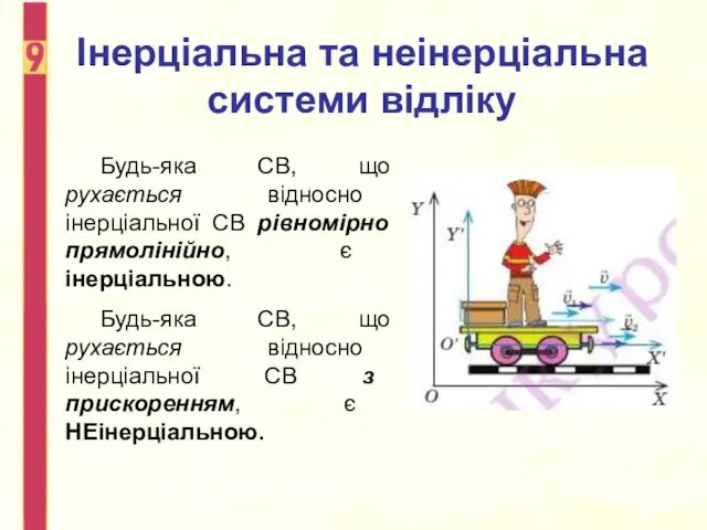 Інерціальна та неінерціальна системи відліку Будь-яка СВ, що рухається відносно