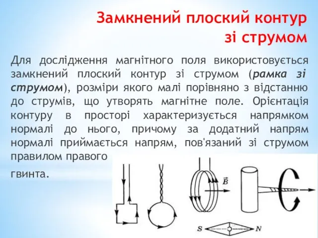 Замкнений плоский контур зі струмом Для дослідження магнітного поля використовується